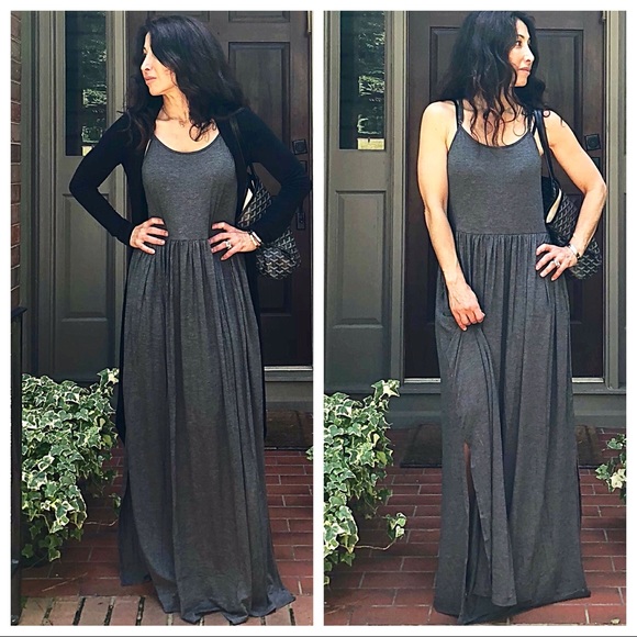 ✨LAST ONE✨Charcoal grey tank side slit maxi dress - Picture 3 of 8